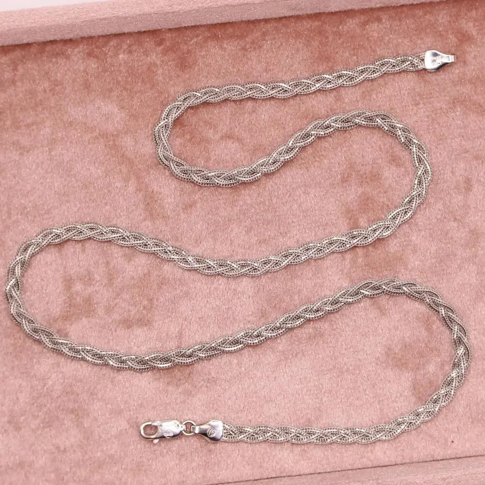 Tecnigold 14kt White Gold Braided Wheat Foxtail Chain Necklace 17" - Picture 3 of 7